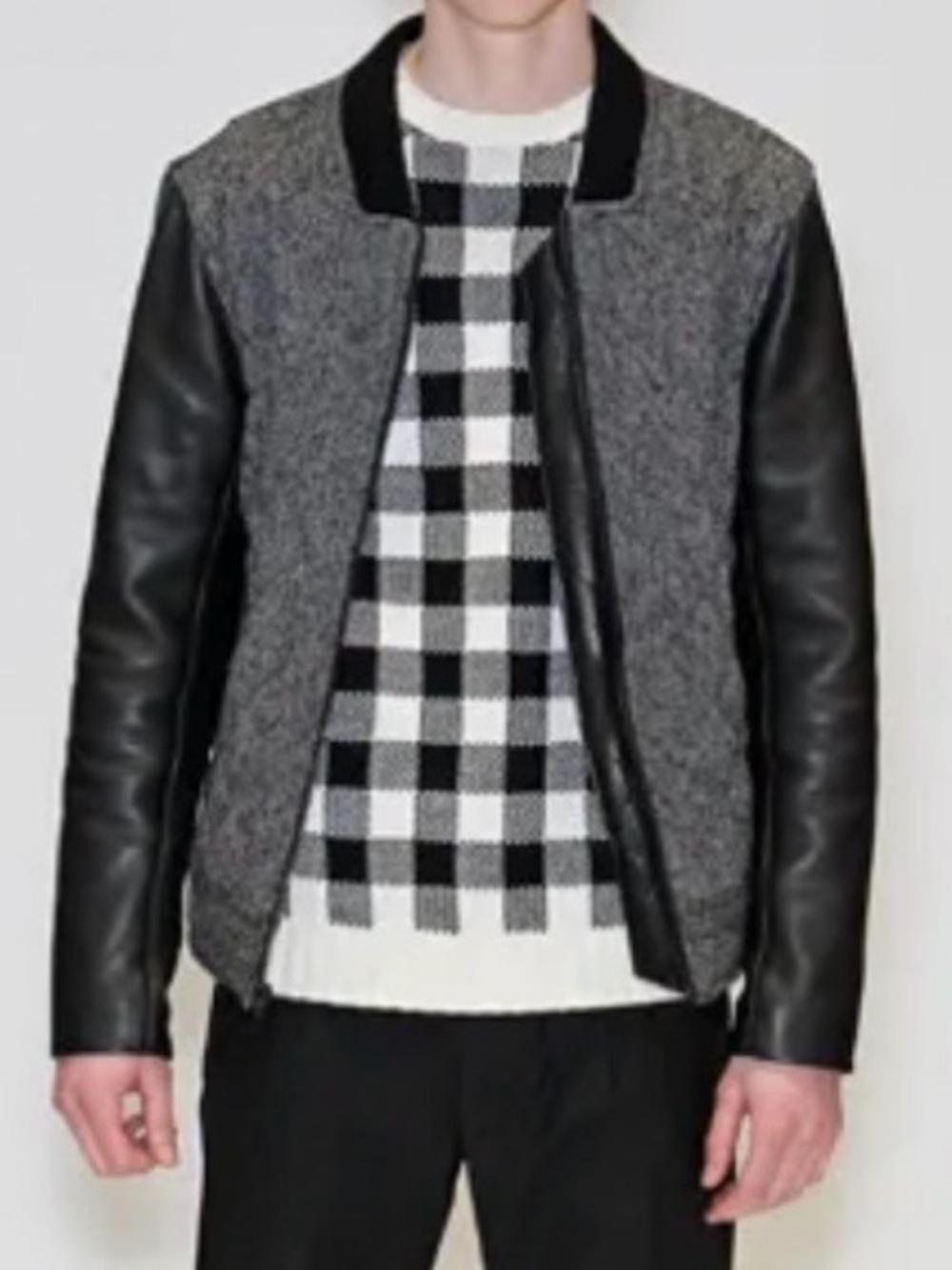 *RARE* TIMO WEILAND Leather & Herringbone Wool Bomber Jacket - Men’s MEDIUM - Picture 3 of 15